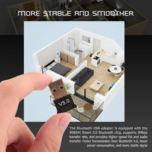 USB Bluetooth 5.0-adapter for PC Win10/8.1/8/7/Bluetooth-dongelmottaker/-sender for støtte til å koble til headset