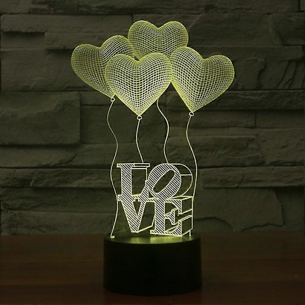 3D Illusion Kärlek Hjärta Form LED Nattlampa Färgrik Par Rum Bordslampa YGWL