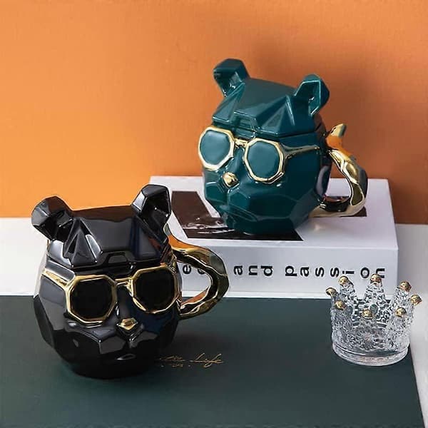 3D Cool Dog Keramisk Mugg Keramisk Kaffemugg Dryckesmugg Kaffekopp Dryckeskopp med Lock 3D Djurmugg Presentmugg