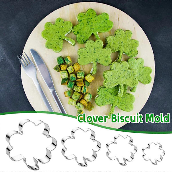 Kløver Kakeform Sett (4 stk) Shamrock Kakeform St. Patrick's Day Vårfest Dekorasjoner Irsk Shamrock Form Kakeformer for Baking (Stai