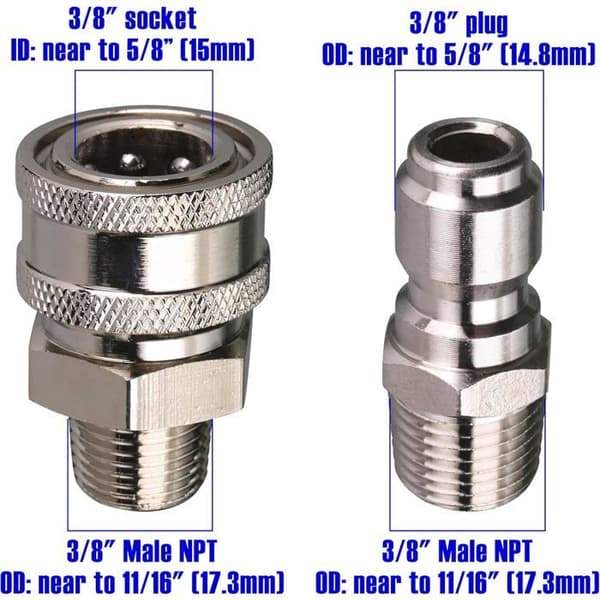 Snabbkopplingssats för högtryckstvätt, 9,5 mm utvändig gänga, 5000 PSI 1# 3/8'' snabbkopplingssats - hane