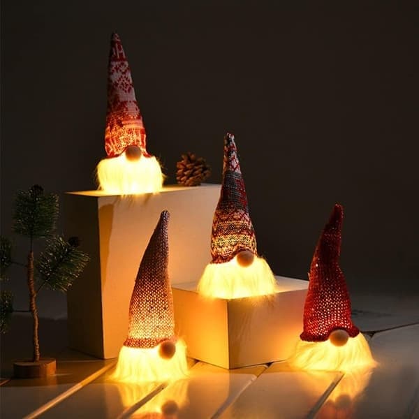 5 Stykker Julemandsornamenter, Julepynt Dukker, Julemandsdekoration med LED-lys, Julealfedukke