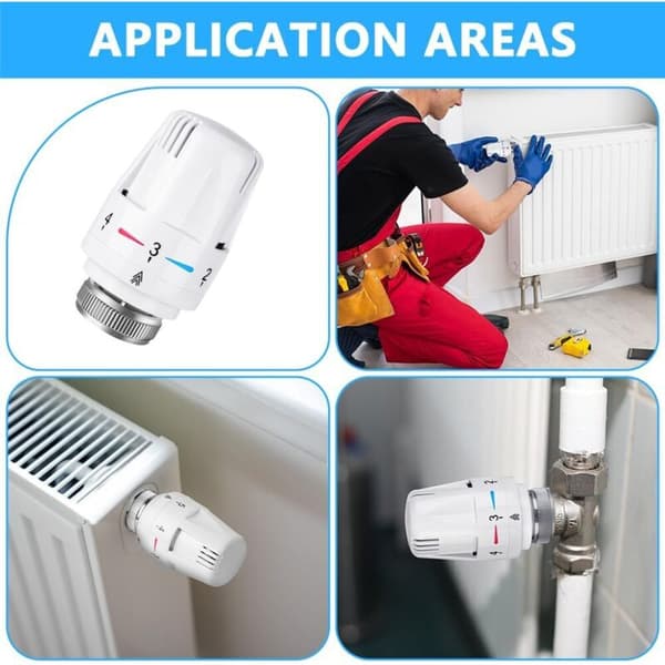 4 stk. termostatisk radiatorhode, termostathode, M30 x 1,5-kobling, smart termostathode for smart termostat og sentralvarmepakke