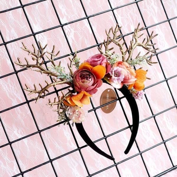 Amosfun Rensdyr Gevir Pandebånd med Blomster Julehår Tilbehør Elg Gevir