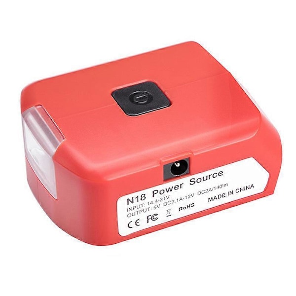 Batteriadapter for Milwaukee 18V M&18 Batteristrømkilde med Dobbel USB-port DC-port 12V/21A LED-lys for Varm Jakke CHINA Adapter Dual USB