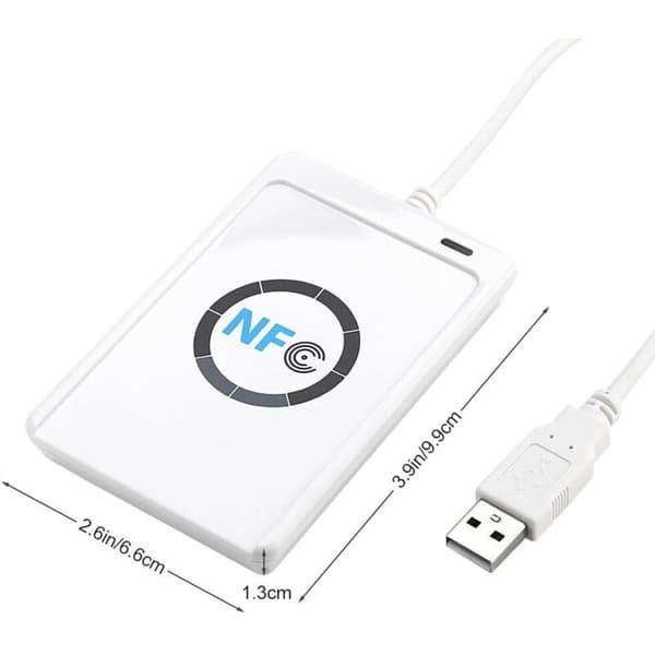 NFC RFID-leser, ACR122U smartkortleser, NFC RFID smartkortleser, ISO 14443A/B RFID-leser med gratis programvare, hvit