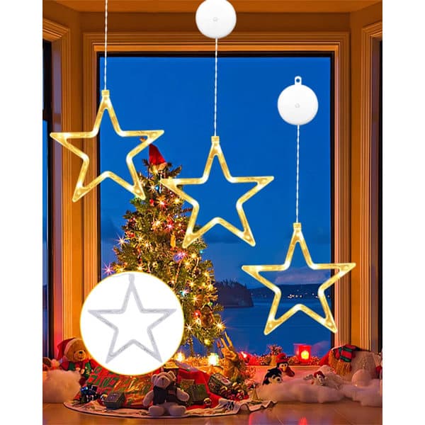LED-stjerner julelys, 3-pakning LED-julevinduslys, 10 LED-juledekorasjoner med timer for vindu D