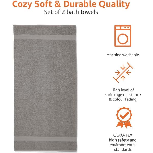 Sæt med 2 badehåndklæder i 100 % bomuld til badeværelset, falmebestandige, bløde og absorberende, 2 badehåndklæder, 70 x 140 cm, grå