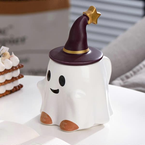 2025 Halloween Kaffemugg Keramisk Mugg med Lock Dryckesvaror 3D Kaffekopp Spökmugg för Smiling Elf