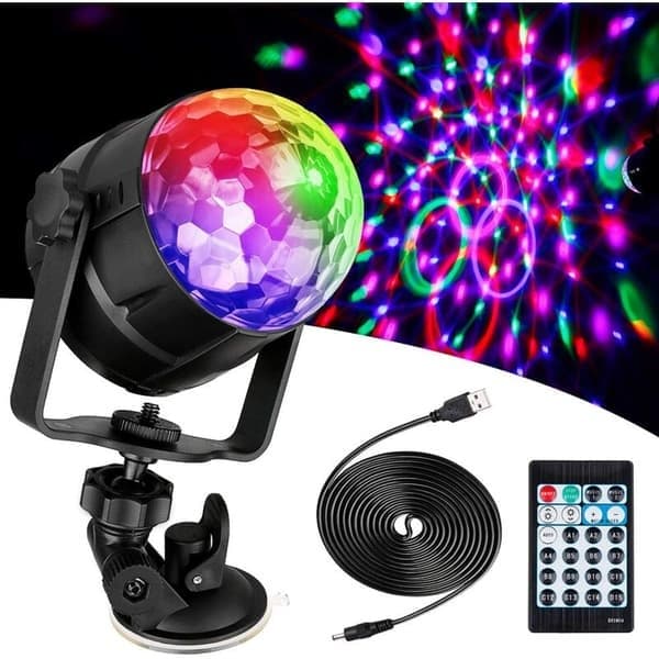 Diskokula LED Diskolampa med 15 ljuslägen, Diskoljuseffekter 360° roterbar RGB festbelysning LED Diskokula med USB-kabel för jul