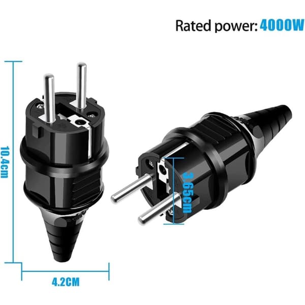 Erstatningsplugger [4-pakning] Elektriske hannplugger, 4 x jordede gummikontaktplugger (250V/16A), vanntette strømplugger, svart
