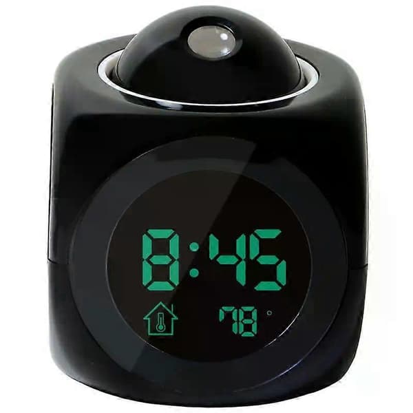 Projektionsväckarklocka Takdisplay Snooze Skrivbordsklocka Röst Multifunktionell Digital Projektionsklocka Temperaturdisplay Black