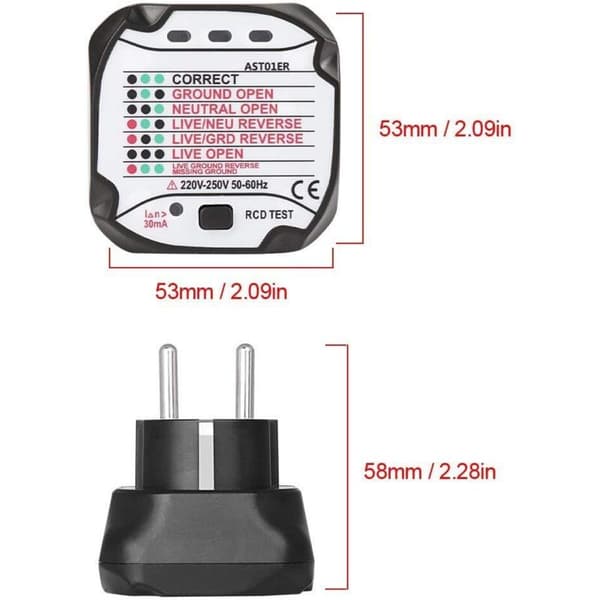 AST01 Stikkontakttester, GFCI Strømuttakstester Automatisk Elektrisk Kretsdetektor (220V EU-plugg)