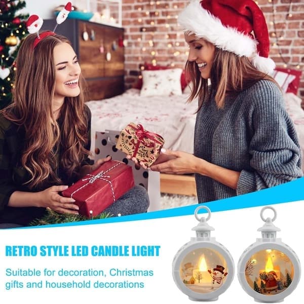 LED jullykta, 2 stycken, 12 x 8,5 cm, hängande lysande rund lykta med batteridrift, för