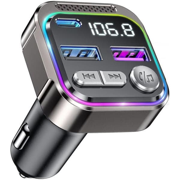 Bil Bluetooth FM-sender, radiosender med cigarettænderstik, USB C QC PD 36W adapter