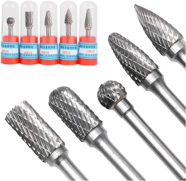 5 stk. 6×10 mm dobbelttskårne wolframkarbid-fræsere til slibemaskine, 6,35 mm skaft, cylindrisk roterende graveringsbor