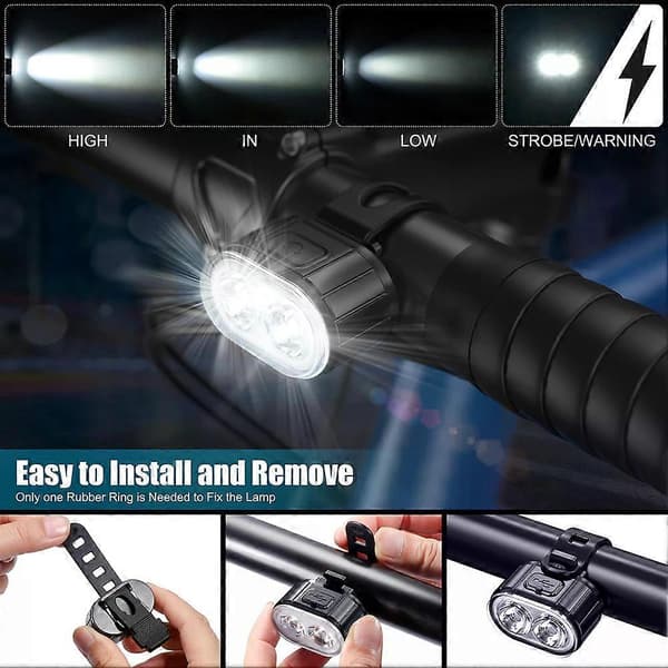 LED sykkelbaklys Sykkel frontlys USB oppladbart sikkerhetsvarsellys Sykkelhodelykt 2pcs White Light