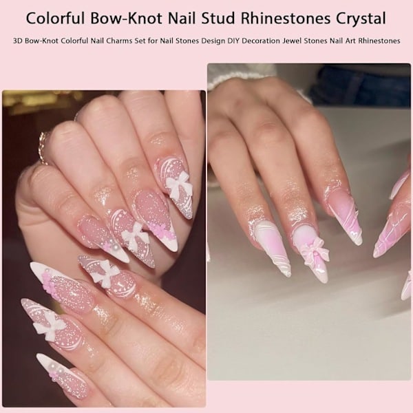 Farverige Sløjfe Negle Studs Rhinestone Krystal 3D Harpiks Sløjfe Negle Charms Sæt Til Negle Design Sød Sløjfe Negle Dekorationer
