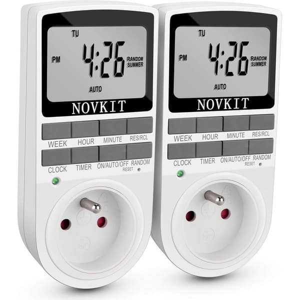 Digital stikdåse-timer, 10 daglige/ugentlige programmer med tyverisikringstilstand og stor LCD-skærm, sparer elektricitet (2-pak)