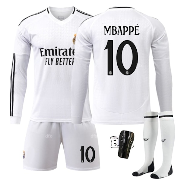 Real Madrid Barn Hemmaställ 2024-2025 Höst & Vinter Nr 10 Strumpor + Skydd 22 MBAPPE No 11 socks + Guard L