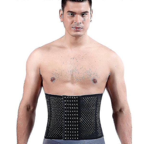 Herre Taljetræner Korsetter Shapewear Med Stålbens Slankende Mavekontrol Bælte Sauna Dragt Til Fitness Body Shaper Tw Black L