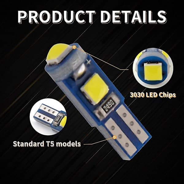 T5 LED-pærer i hvitt for bilens dashbord og speedometer