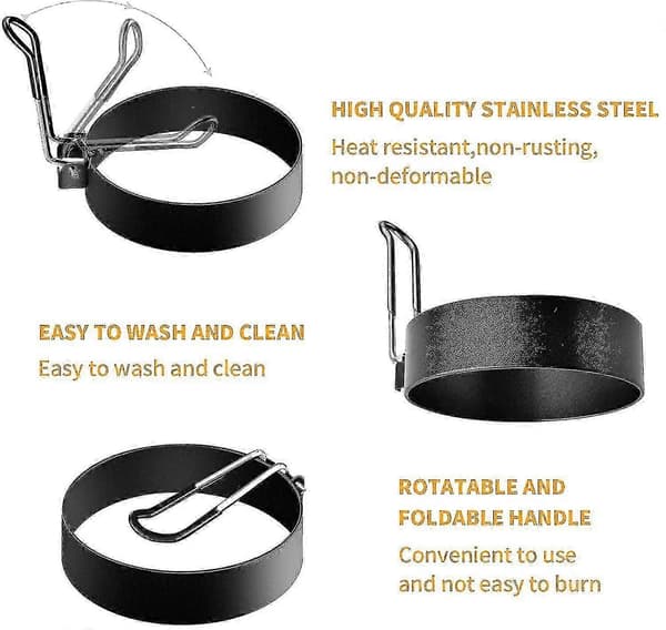 4 Stekte Eggformer, Pannekakeform Rustfritt Stål Non-stick