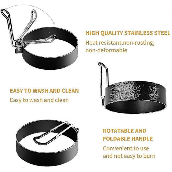 4 stk. Stegte Æg Forme, Pandekageform Rustfrit Stål Non-stick