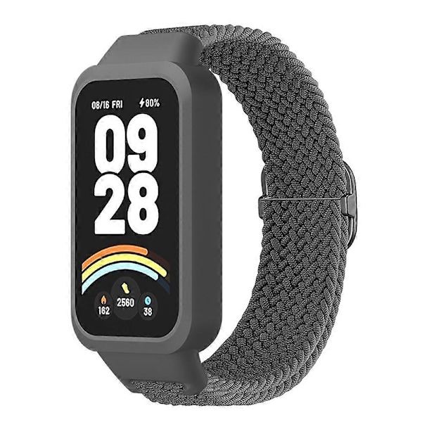 Til Xiaomi Smart Band 9 Active Redmi Band 3 Vævet Nylon Rem Snap-On Etui Urrem - Grå Multicolor Grey
