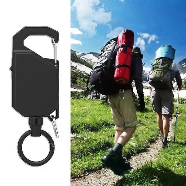 Infällbar nyckelring, infällbar märkeshållare med stöldskyddsfunktion, förlängningslängd 99 cm