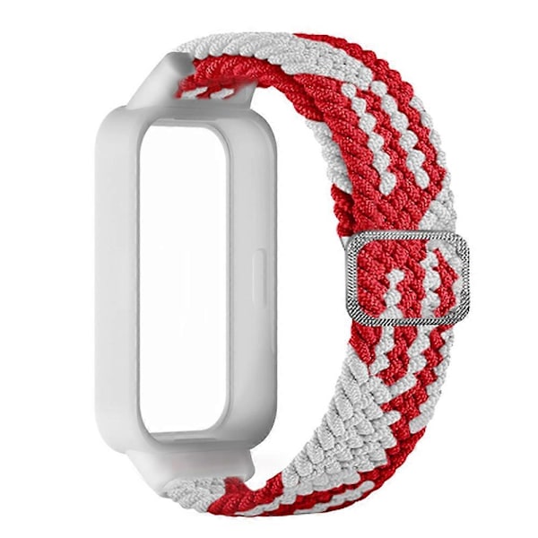 Til Xiaomi Smart Band 9 Active Redmi Band 3 Vævet Nylon Rem Snap-On Etui Urrem - Rød Hvid Multicolor Red White