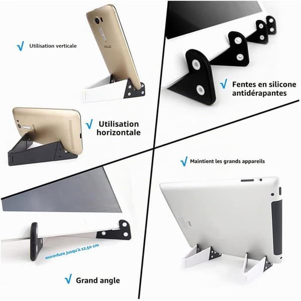 Telefonholder - Sæt med 4 - ABS-plast - Sammenfoldelig og justerbar - Kontor og rejse - 11,2 x 3,2 cm