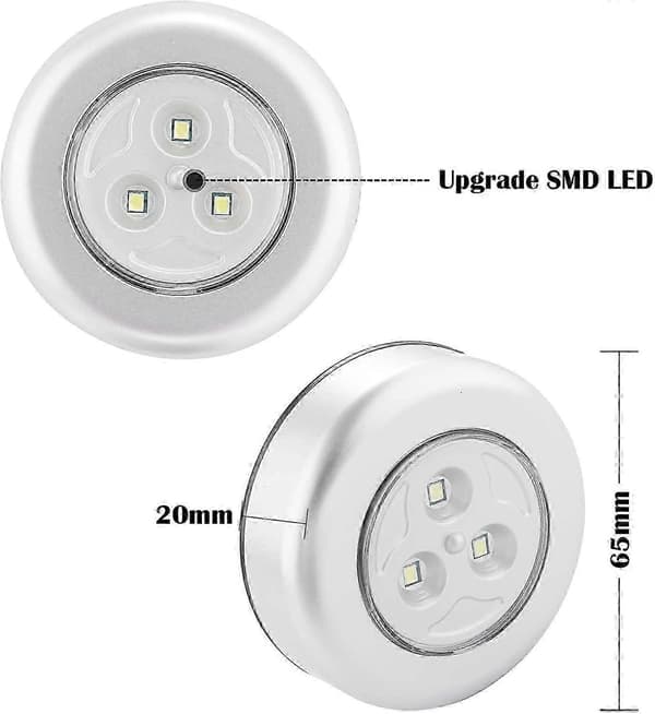 Natlamper LED Lampe 6 stk. Selvklæbende LED Spot Lampe Ekstra Belysning til Skab Trappe