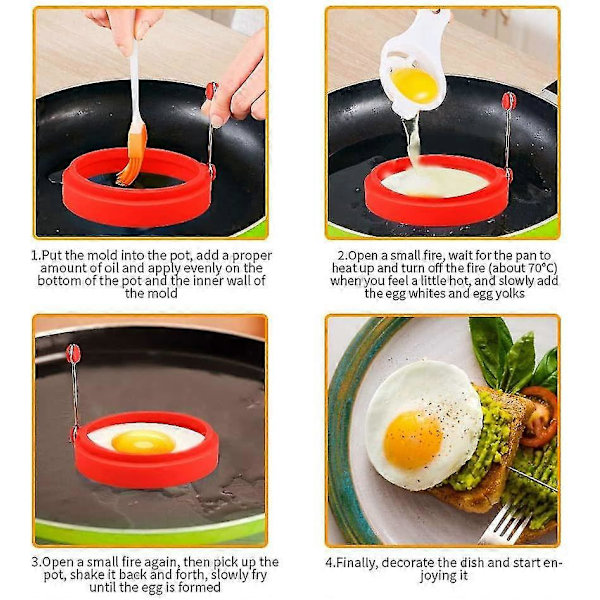 Emoly silikon eggering, non-stick eggeringer, eggekokeringer, perfekt stekt eggform