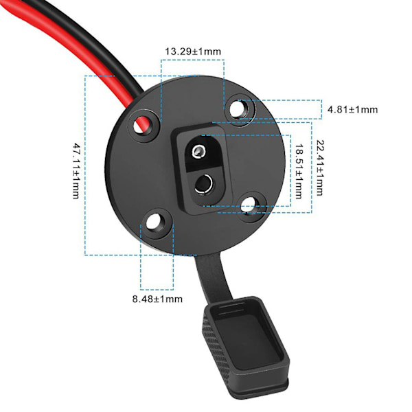 2x SAE-kontakt, solcelle-værsikker SAE-sokkel sideveggport, SAE-kabel hurtigkoblingspanelmontering