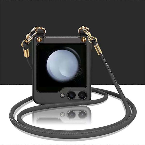 For Samsung Galaxy Z Flip 5 Deksel Med Crossbody-stropp, Slankt Hardt PC All-inclusive Deksel Med Ytre Skjermbeskytter Black