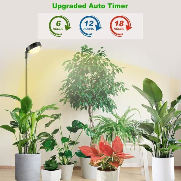 Fuld-spektrum plantelampe med optisk linse, vækstlampe, automatisk timer 6/12/18 timer, justerbar højde, ideel