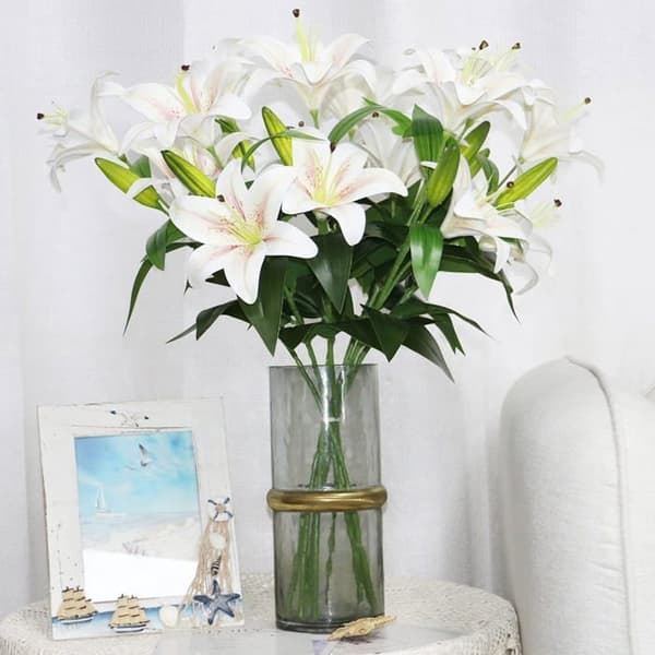 8 stk. 60 cm kunstige liljer med 2 knopper til bryllup, hjem, hotel, kontor - Champagne