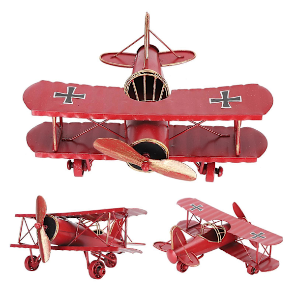 Rauta-lentokoneen malli Punainen Vintage Biplane käsityö Koti- ja kahvilakoristeeksi