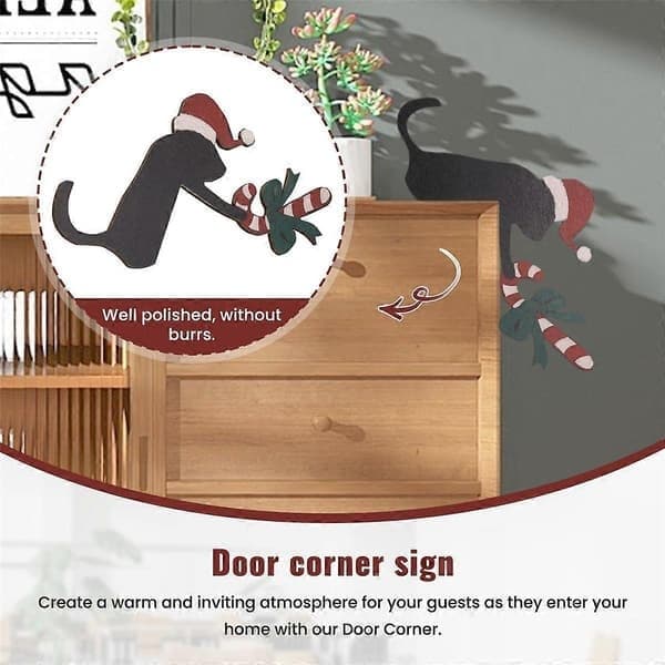 Jul dörrhörnsskylt Trä katt dörrtoppare dekor, Trä dörrkarm prydnad kattstaty konstfi