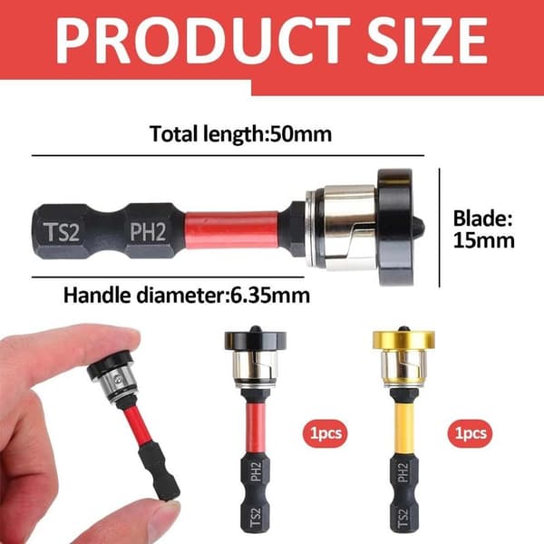 Sett med 4 1/4\" magnetiske PH2-bits for gipsplater, posisjoneringsskrutrekkerbit for batteridrill og hånddrill