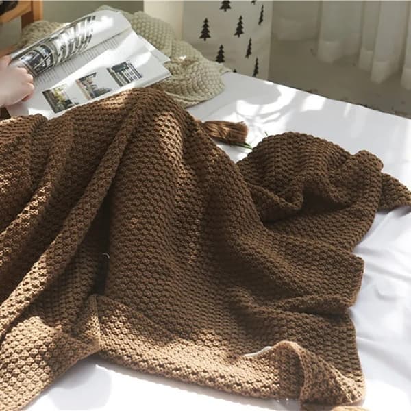 Garn Tæppe Plaid Beige Grå Kaffe Plaid til Vinter Varm Jul Seng Sofa Strikket Tæppe manta sofa dekorativ Beige 110x150cm