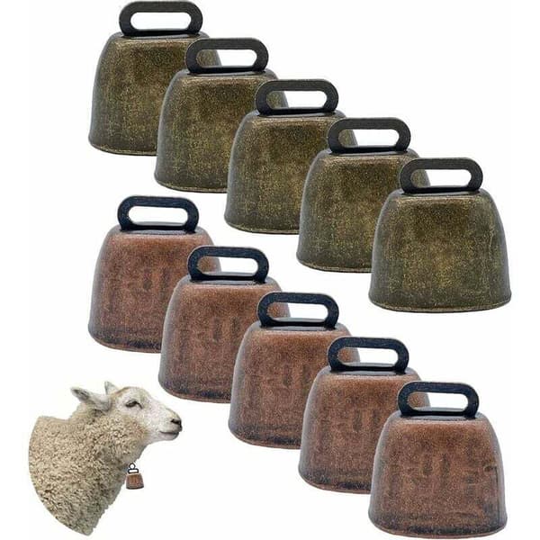 Set med 10 kopparklockor för kor, hästar och får, vintage bronsdörrklockor för hundar, getter, kor och hästar.