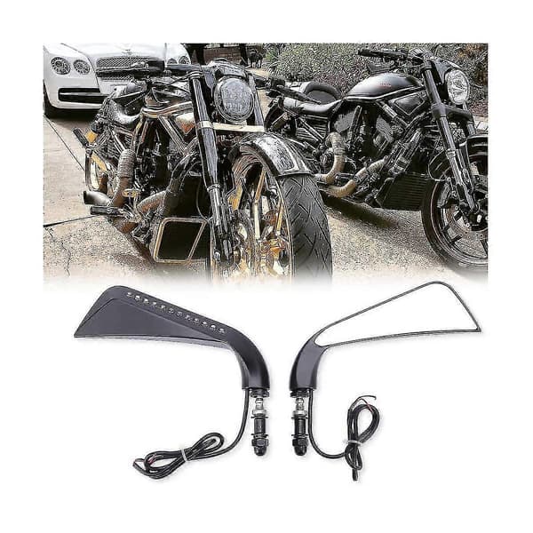 Motorcykel Segl Bakspejl Sidespejl Med LED Blinklys Til Softail Sportster, Sort