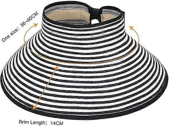 Store Strand Solhatte til Kvinder Foldbar Bredskyggede Hat til Damer Visir Kasket Spand med Sløjfe Black Stripe