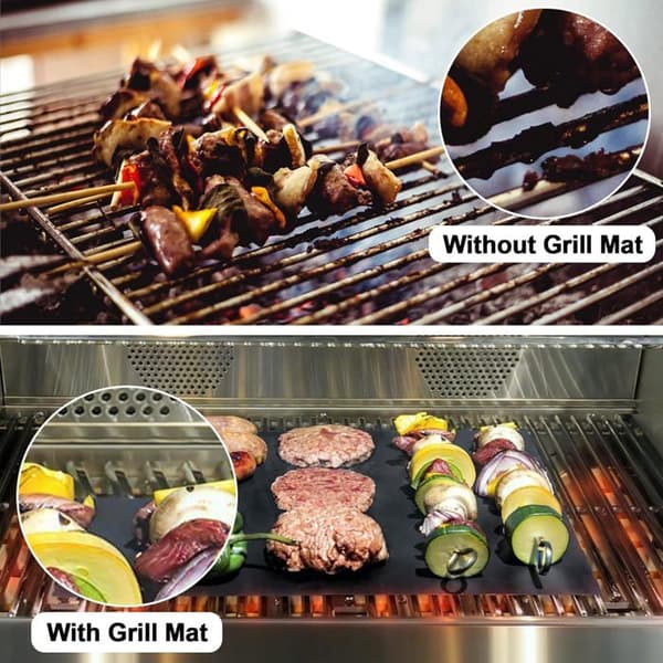 5 stk. gjenbrukbare grillmatter, non-stick bakeplate for gass-, kull- og elektrisk grill - 40x33 cm