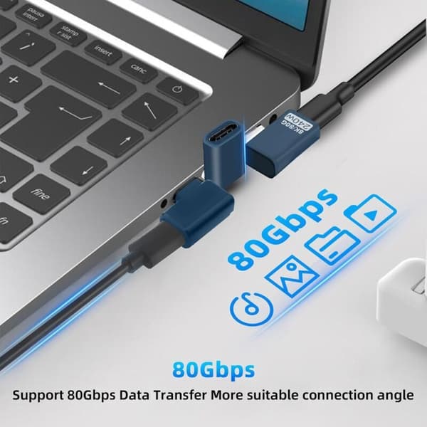 3-pack 90° USB-C förlängningsadaptrar, 80 Gbps USB-C hane till hona, 240W Thunderbolt 5 förlängningskontakt för iPhone 15/16, Team Deck, surfplattor