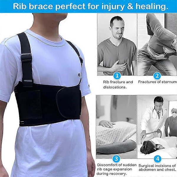 Ribbenbryststøtte Bøjle Brækket Ribbensbøjle Kompressionsribbensfikseringsbælte til brækkede dislokerede ribben Beskyttelse Smertelindring Black XLarge