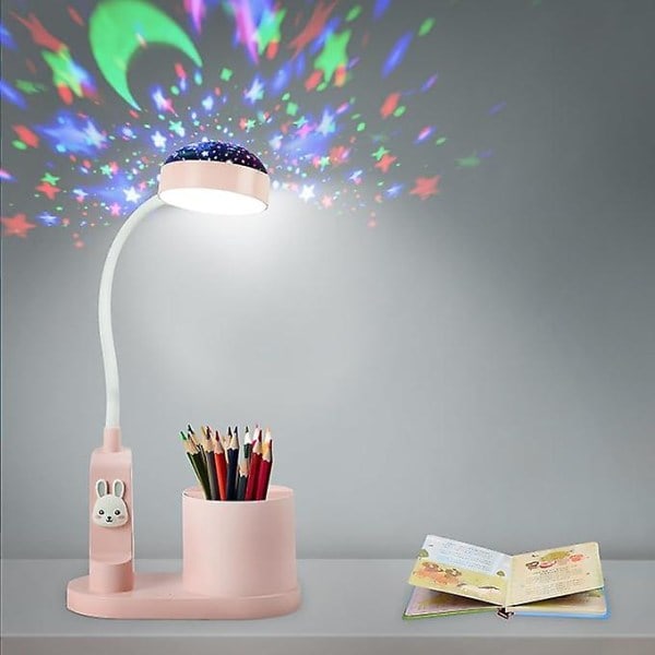 Bordslampe til børn, natlampe med penneholder, himmelbordlampe med automatisk farveskift, dæmpbar genopladelig LED-læselampe til børn