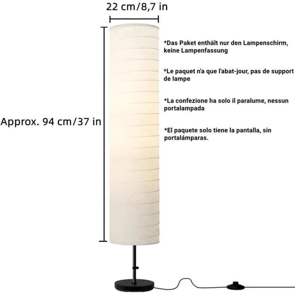 Lampeskærm - 1 Enhed - Risepapir og Metal - Diffust Lys - Stue, Soveværelse, Hotel - Hvid 22x94cm